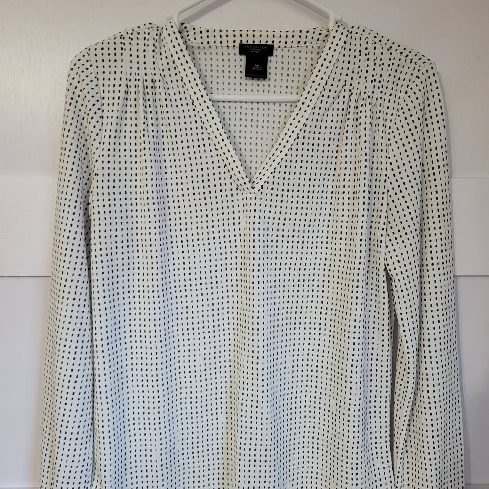 Ann Taylor Black and White V-Neck Blouse